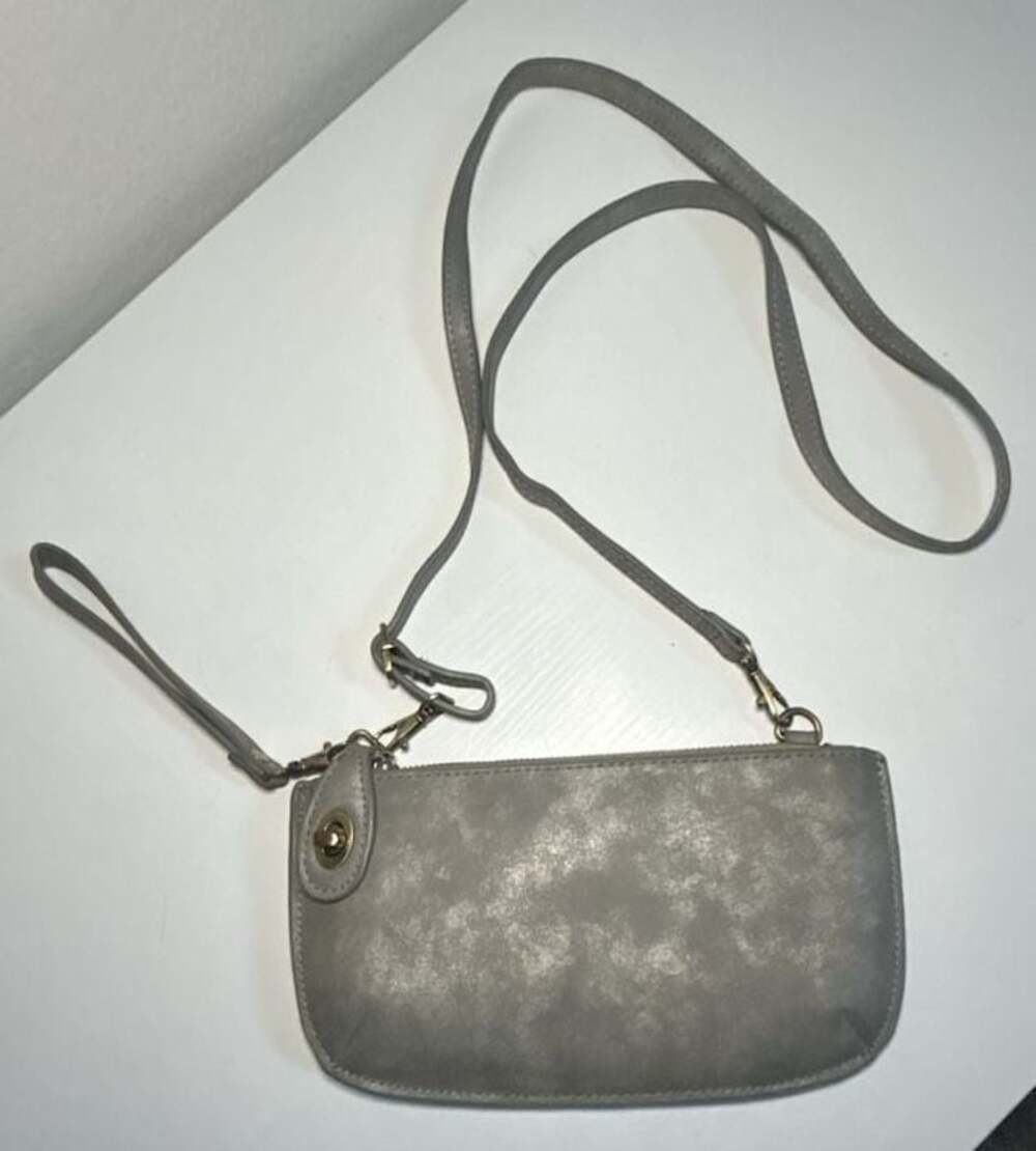 Joy Susan Mini Crossbody Wristlet Clutch in Gray Metallic